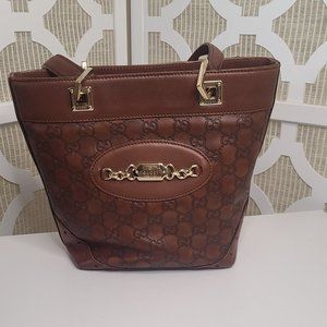 Gucci Monogram Leather Bucket Tote- Vintage
